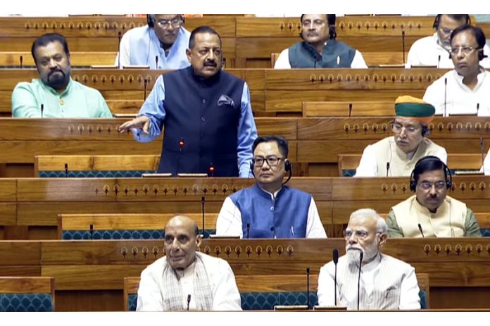 Union Minister Dr. Jitendra Singh speaking in the Lok Sabha on Wednesday.