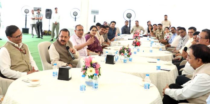 Union Minister Dr. Jitendra Singh interacting with Delhi based All India Services officers (IAS, IPS, IFoS) belonging to the erstwhile J&K cadre, now merged into AGMUT cadre, over lunch at his residence, at New Delhi on Thursday. Union Minister Dr. Jitendra Singh interacting with Delhi based All India Services officers (IAS, IPS, IFoS) belonging to the erstwhile J&K cadre, now merged into AGMUT cadre, over lunch at his residence, at New Delhi on Thursday.