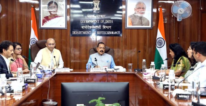 Union Minister Dr Jitendra Singh addressing the nationwide Dialogue series held to mark the “World Bioproduct Day” at New Delhi on Monday. Union Minister Dr Jitendra Singh addressing the nationwide Dialogue series held to mark the “World Bioproduct Day” at New Delhi on Monday.