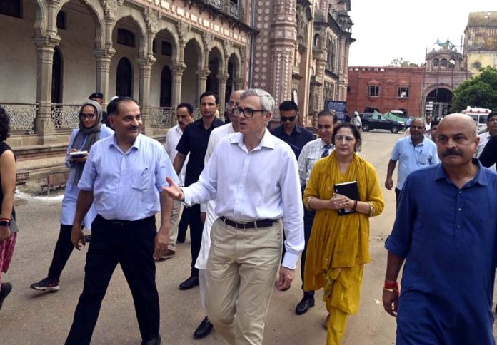 CM Omar Abdullah inspecting Mubarak Mandi restoration work at Jammu on Thursday. CM Omar Abdullah inspecting Mubarak Mandi restoration work at Jammu on Thursday.