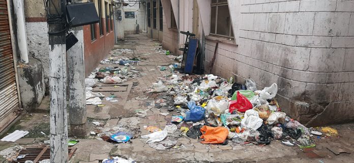 Garbage lying here and there in Udhampur town on Saturday. — Excelsior/K Kumar