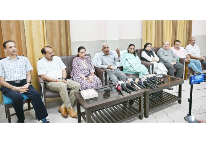 JU Vice-Chancellor Prof Umesh Rai addressing news conference on Monday.