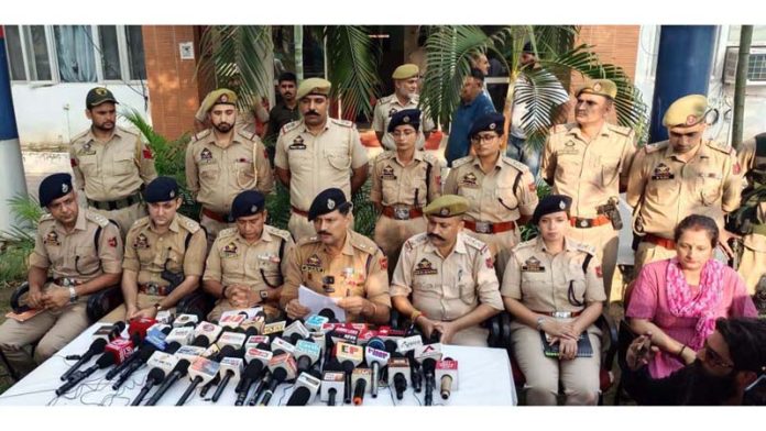 SP Jammu South, Ajay Sharma, addressing media persons at Gandhi Nagar Police Station on Thursday.