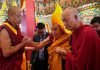The 14th Dalai Lama meeting religious persons in Zanskar on Monday.