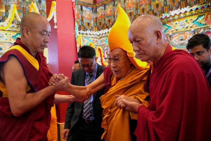 The 14th Dalai Lama meeting religious persons in Zanskar on Monday.