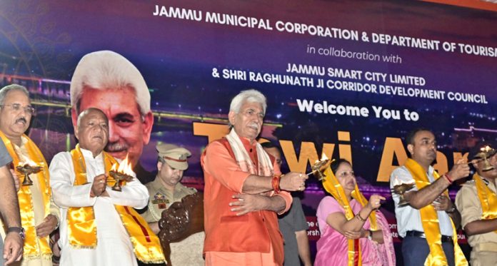 LG performing Tawi Aarti on Tuesday.