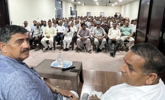 MP Jugal Kishore Sharma and MLA Randhir Singh at a public meeting in Sunderbani on Sunday.