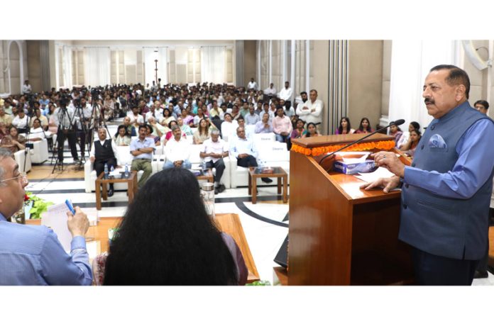 Union Minister Dr. Jitendra Singh, as chief guest, delivering keynote address at a seminar commemorating Kargil Vijay Diwas, organised by Delhi University, on Monday.