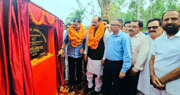 Minister Javed Rana laying foundation stone of Water Supply Scheme for Samba town on Tuesday. Minister Javed Rana laying foundation stone of Water Supply Scheme for Samba town on Tuesday.