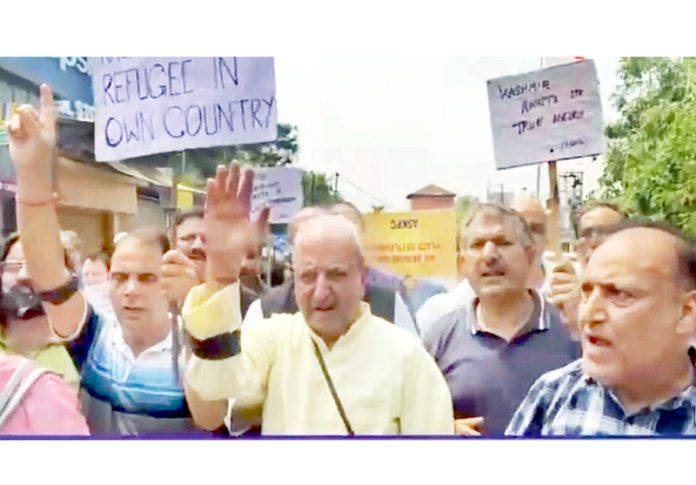 KPs protesting in front of Press Club Jammu on Sunday.