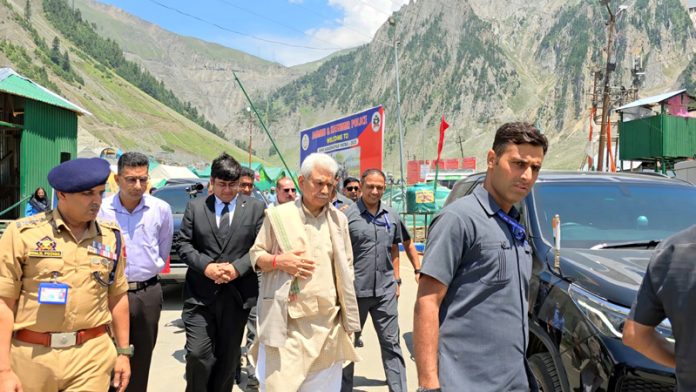 LG during visit to Baltal Base Camp on Sunday. -Excelsior/Firdous Ahmad LG during visit to Baltal Base Camp on Sunday. -Excelsior/Firdous Ahmad