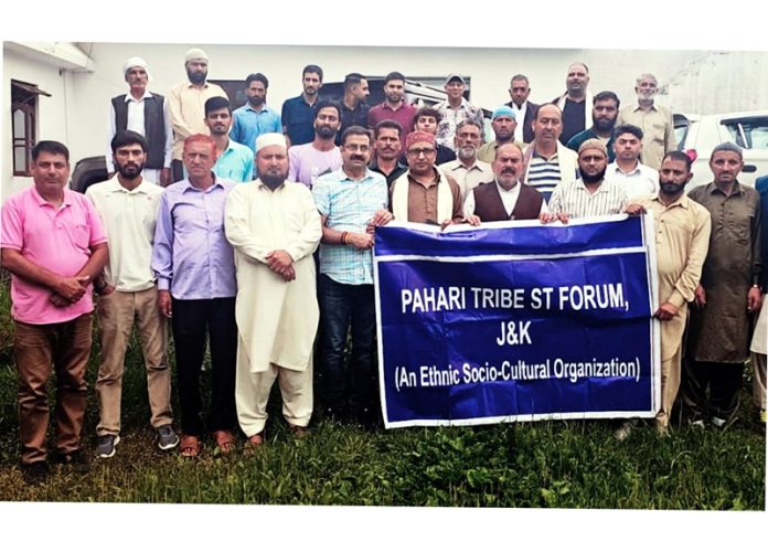 Members of Pahari Tribe ST Forum during convention at Kotranka in Rajouri on Sunday. Members of Pahari Tribe ST Forum during convention at Kotranka in Rajouri on Sunday.