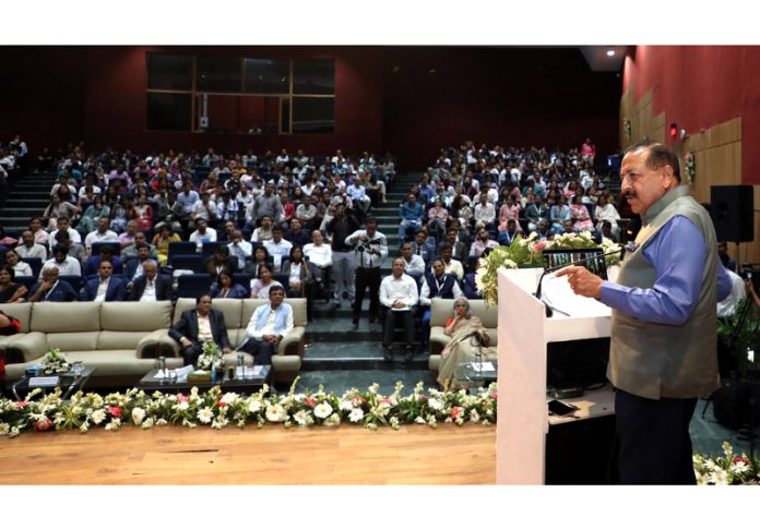 Union Minister Dr Jitendra Singh addressing the 16th Foundation Day programme of Translational Health Science & Technology Institute (THSTI), Faridabad on Tuesday.
