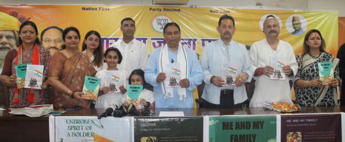 BJP leaders releasing books of two young authors at party office Jammu on Saturday. -Excelsior/Rakesh