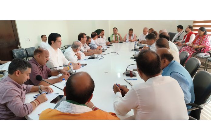BJP leaders at a meeting at Jammu on Monday.