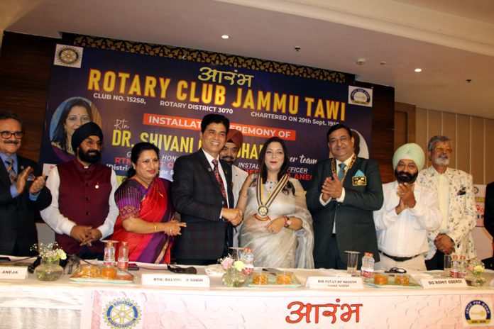 Dignitaries during an event to declare new leadership of Rotary Club of Jammu Tawi. — Excelsior/Rakesh Dignitaries during an event to declare new leadership of Rotary Club of Jammu Tawi. — Excelsior/Rakesh