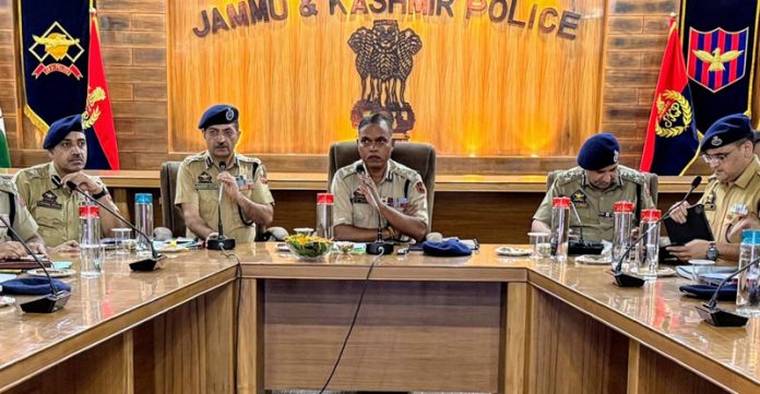 IGP Jammu, BS Tuti chairing a meeting on Saturday.