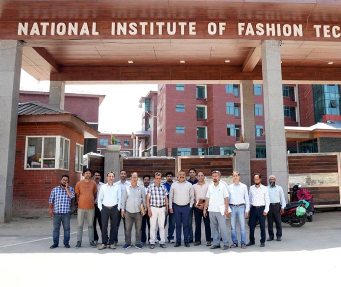 MD SIDCO posing along with other officials during his visit at NIFT Permanent Campus at Ompora, Budgam.
