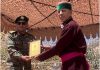 A Kargil War veteran being felicitated by the Army in Ladakh on Thursday. — Excelsior/ Basharat Ladakhi