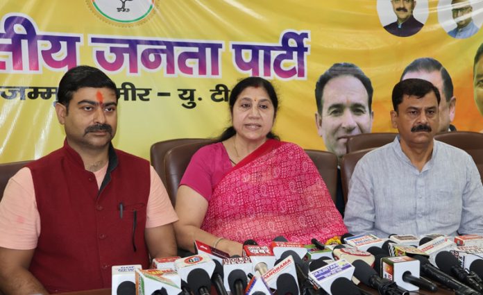 BJP leaders at a press conference at Jammu on Tuesday.