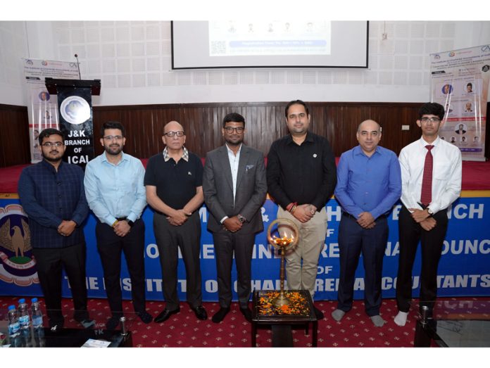 Sourav Pargal, Chairman of ICAI, J&K Branch posing along with others during a function in Jammu.