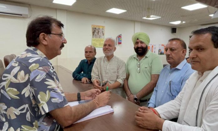 MLA Arvind Gupta meeting with deputations during public darbar at BJP headquarters in Jammu on Thursday.