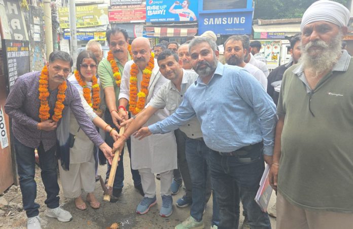 MLA Yudhvir Sethi launching a water supply scheme in Jammu East Constituency on Monday.