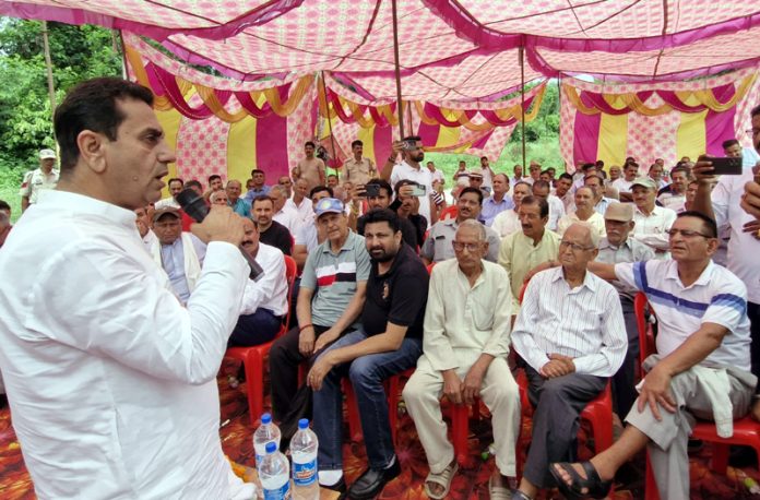 MLA Rajiv Jasrotia addressing a meeting at Barwal on Wednesday. MLA Rajiv Jasrotia addressing a meeting at Barwal on Wednesday.