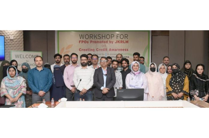 FPO members and J&K Bank and JKRLM dignitaries during a workshop in Srinagar on Thursday.