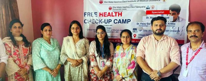 Team of Mission Shakti and other dignitaries during a free Health Checkup Camp at Marh on Saturday.