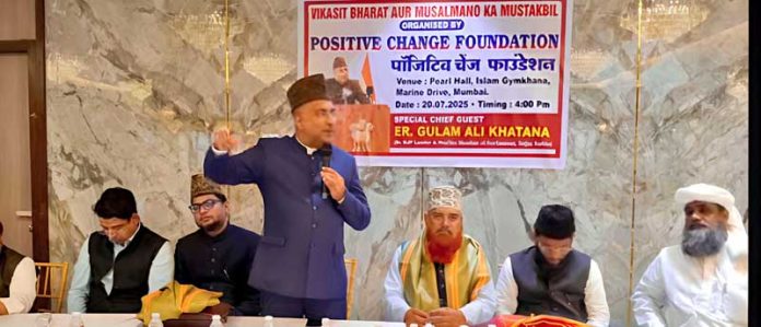 MP Gulam Ali Khatana addressing a seminar in Mumbai on Sunday.