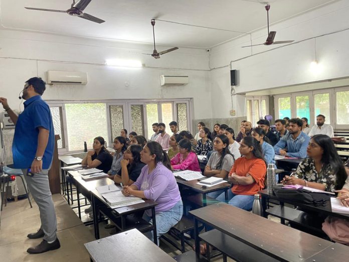 A faculty member delivering lecture to the UPSC and JKAS aspirants at SR College on Sunday.