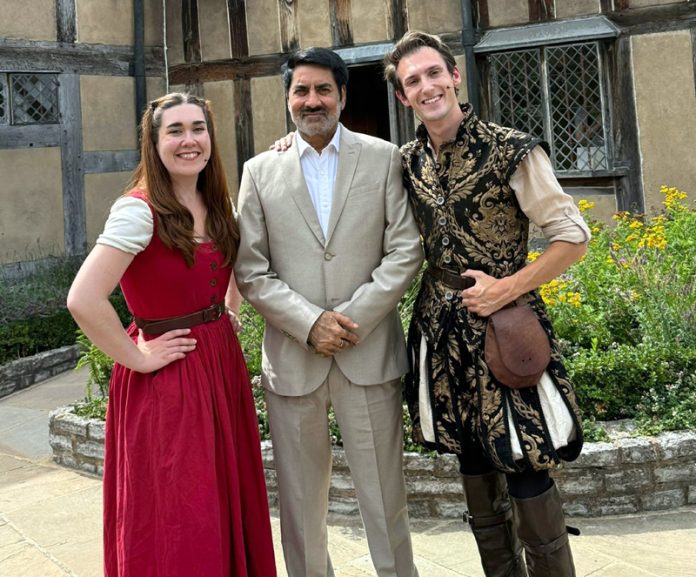 Noted theatre director, Balwant Thakur with two others posing for photograph at Shakespeare’s birth place in England.