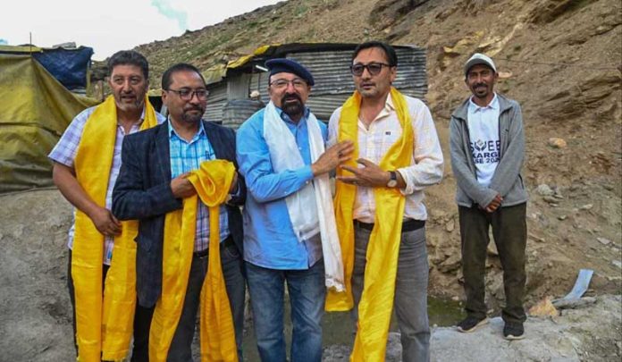 CEC Dr Mohd Jaffer Akhoon inspecting the ongoing works at the Parkachik-Khaus Irrigation Canal in Kargil. CEC Dr Mohd Jaffer Akhoon inspecting the ongoing works at the Parkachik-Khaus Irrigation Canal in Kargil.