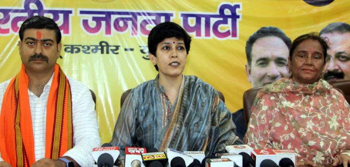 BJP leaders addressing press conference at party office in Jammu on Friday. —Excelsior/Rakesh