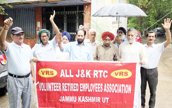 VRS given JKRTC employees staging protest in Jammu on Wednesday. -Excelsior Rakesh