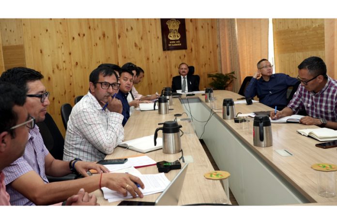 Chief Secretary of Ladakh, Dr. Pawan Kotwal chairs a meeting in Leh on Friday.