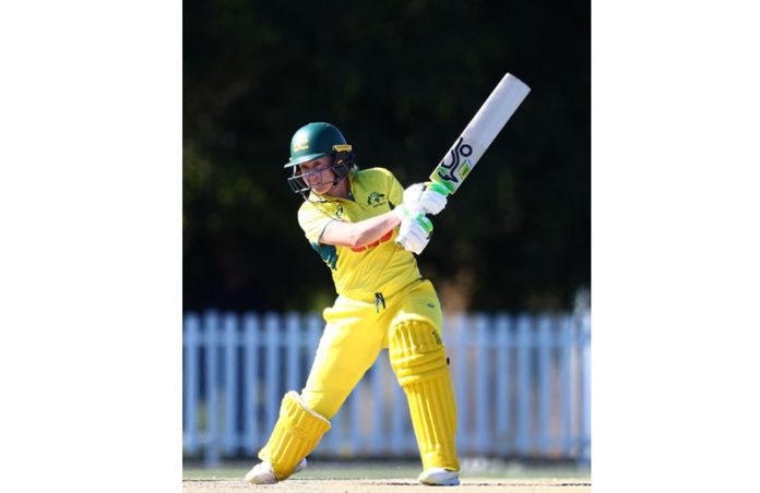 Alyssa Healy playing a shot during her 137 runs not out against India A.