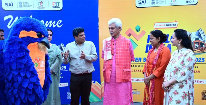 Lieutenant Governor Shri Manoj Sinha meets the Khelo India Water Sports Festival Mascot