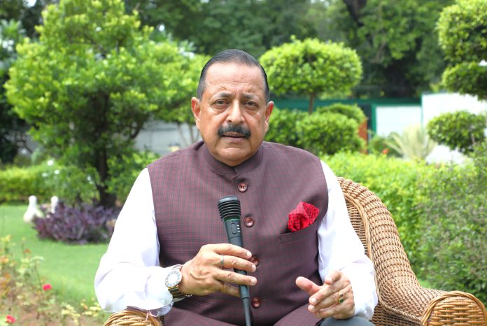 Union Minister Dr Jitendra Singh interacting with the media at his residence on Sunday.