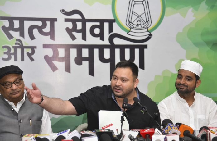 Tejashwi Yadav at press conference