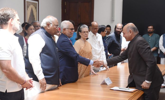 INDIA bloc Vice-Presidential candidate B Sudershan Reddy with party leaders filing nomination papers in New Delhi. (UNI) INDIA bloc Vice-Presidential candidate B Sudershan Reddy with party leaders filing nomination papers in New Delhi. (UNI)