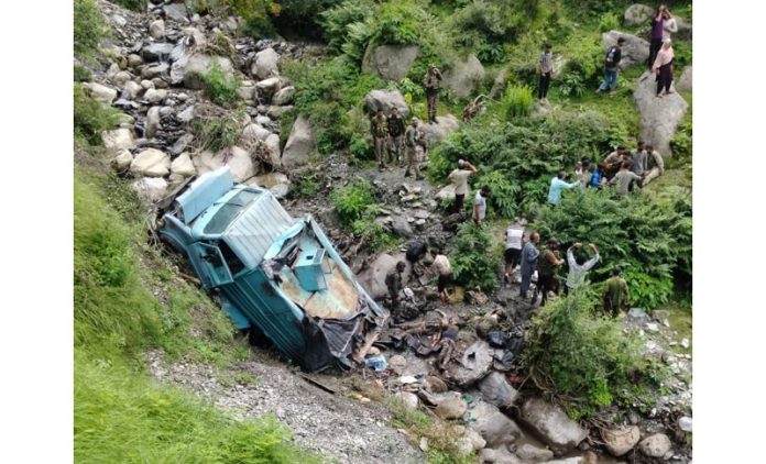 CRPF vehicle lying in gorge after accident. -Excelsior/K Kumar CRPF vehicle lying in gorge after accident. -Excelsior/K Kumar