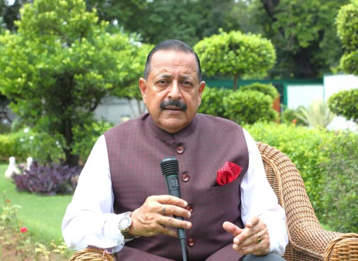 Union Minister Dr Jitendra Singh interacting with the media at his residence on Sunday.