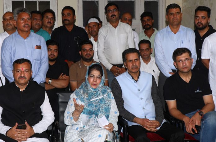 PDP president Mehbooba Mufti addressing press conference in Jammu. -Excelsior/Rakesh PDP president Mehbooba Mufti addressing press conference in Jammu. -Excelsior/Rakesh