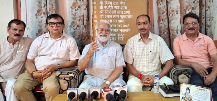 Shri Sanatan Dharam Sabha, Jammu province president, Purushottam Dadheechi and others during a press conference. Shri Sanatan Dharam Sabha, Jammu province president, Purushottam Dadheechi and others during a press conference.
