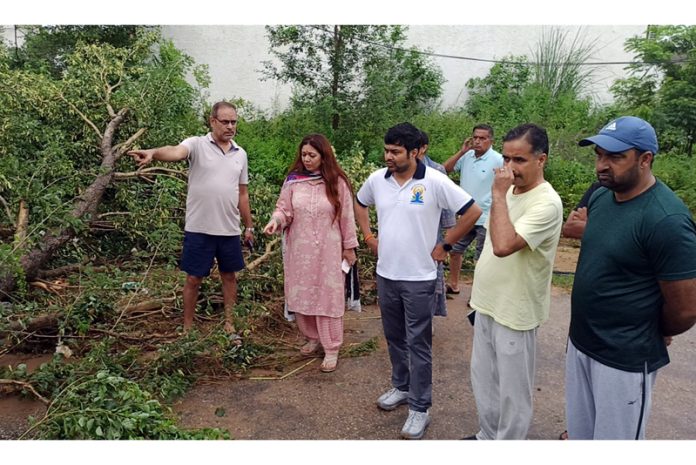 JMC Commissioner Dr Devansh Yadav inspecting a rain-affected location on Sunday.