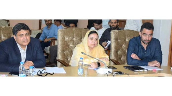 Minister Sakeena Ittoo chairing a meeting at Srinagar on Monday.