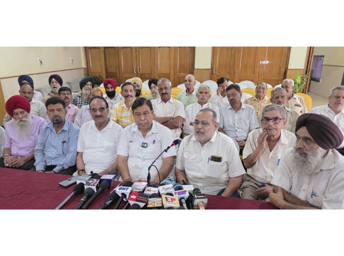 Members of All Parties United Morcha during press conference in Jammu. -Excelsior/Rakesh