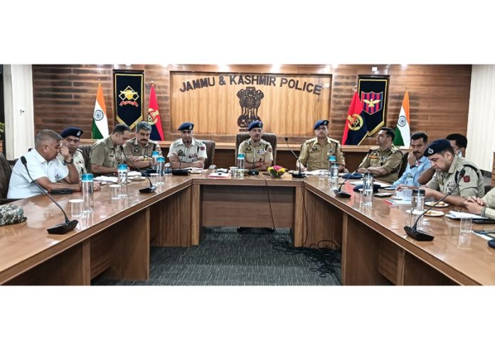 SSP Jammu, Joginder Singh, chairing a meeting of the police officers at DPL Jammu on Wednesday.